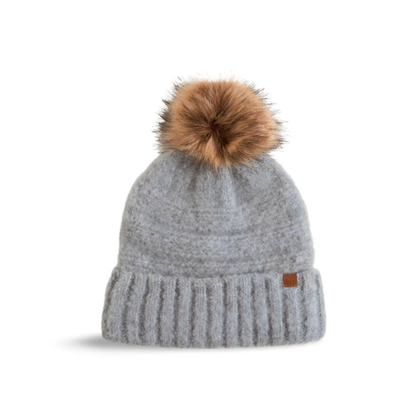 ABB0789 - BOUCLE BEANIE WITH FAUX FUR TIPPED DYED POM