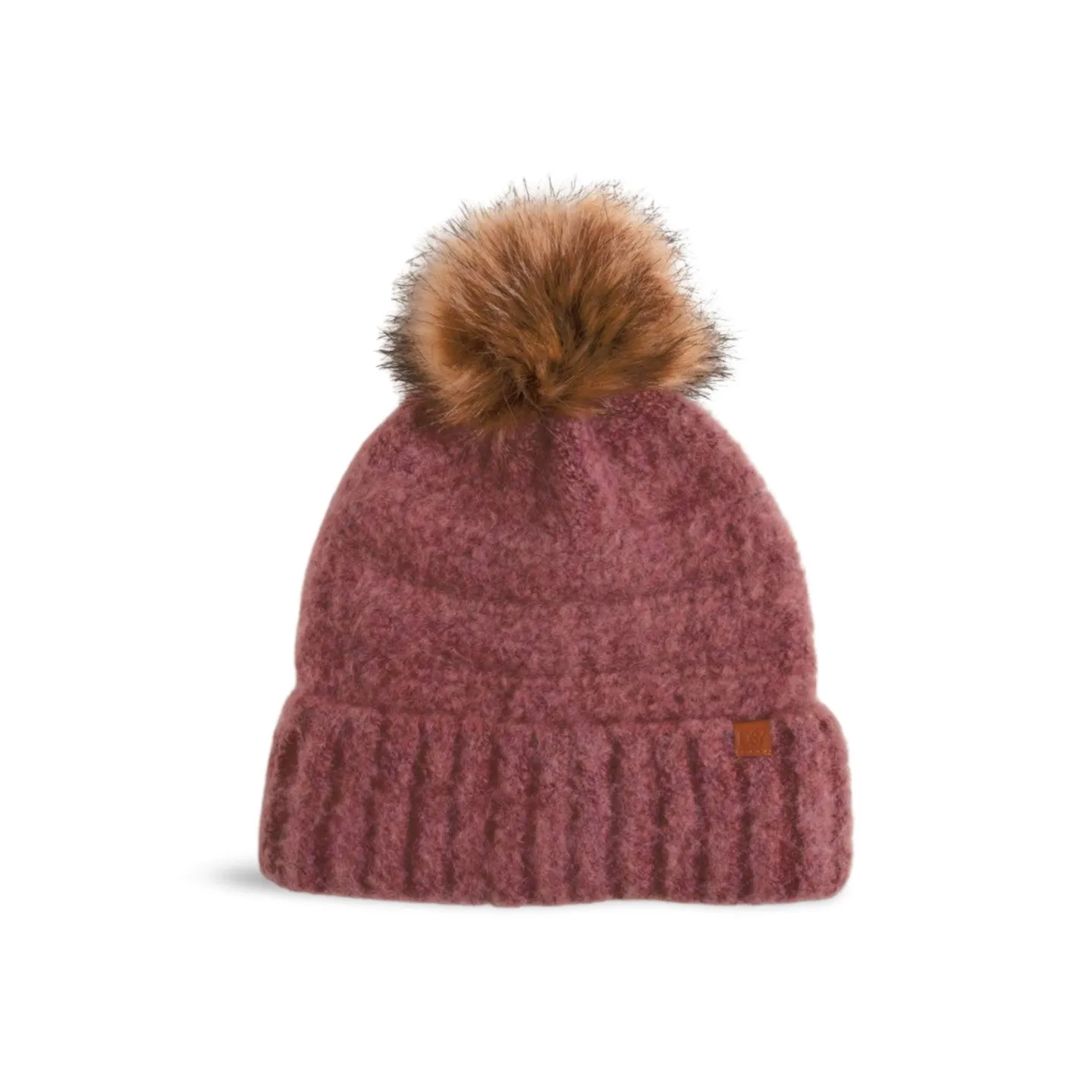 ABB0789 - BOUCLE BEANIE WITH FAUX FUR TIPPED DYED POM