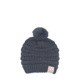 Baby-847 Dark Melange Grey Beanie with Pom