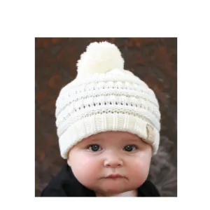 Baby-847 Ivory Beanie with Pom