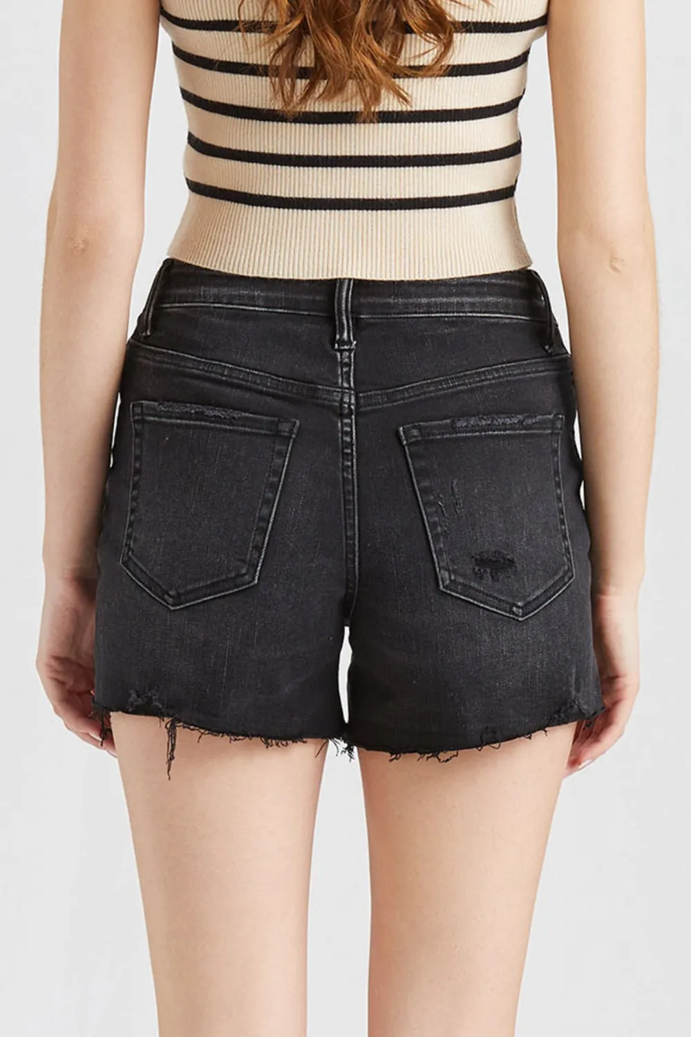 BAYEAS Stepped Waist Raw Hem Denim Shorts