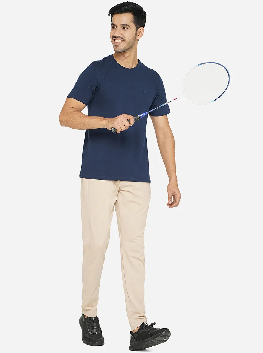 Beige Solid Slim Fit Track Pant | JadeBlue