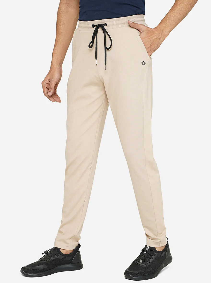 Beige Solid Slim Fit Track Pant | JadeBlue