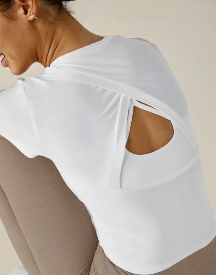 Beyond Yoga Peakaboo Cropped Tee White