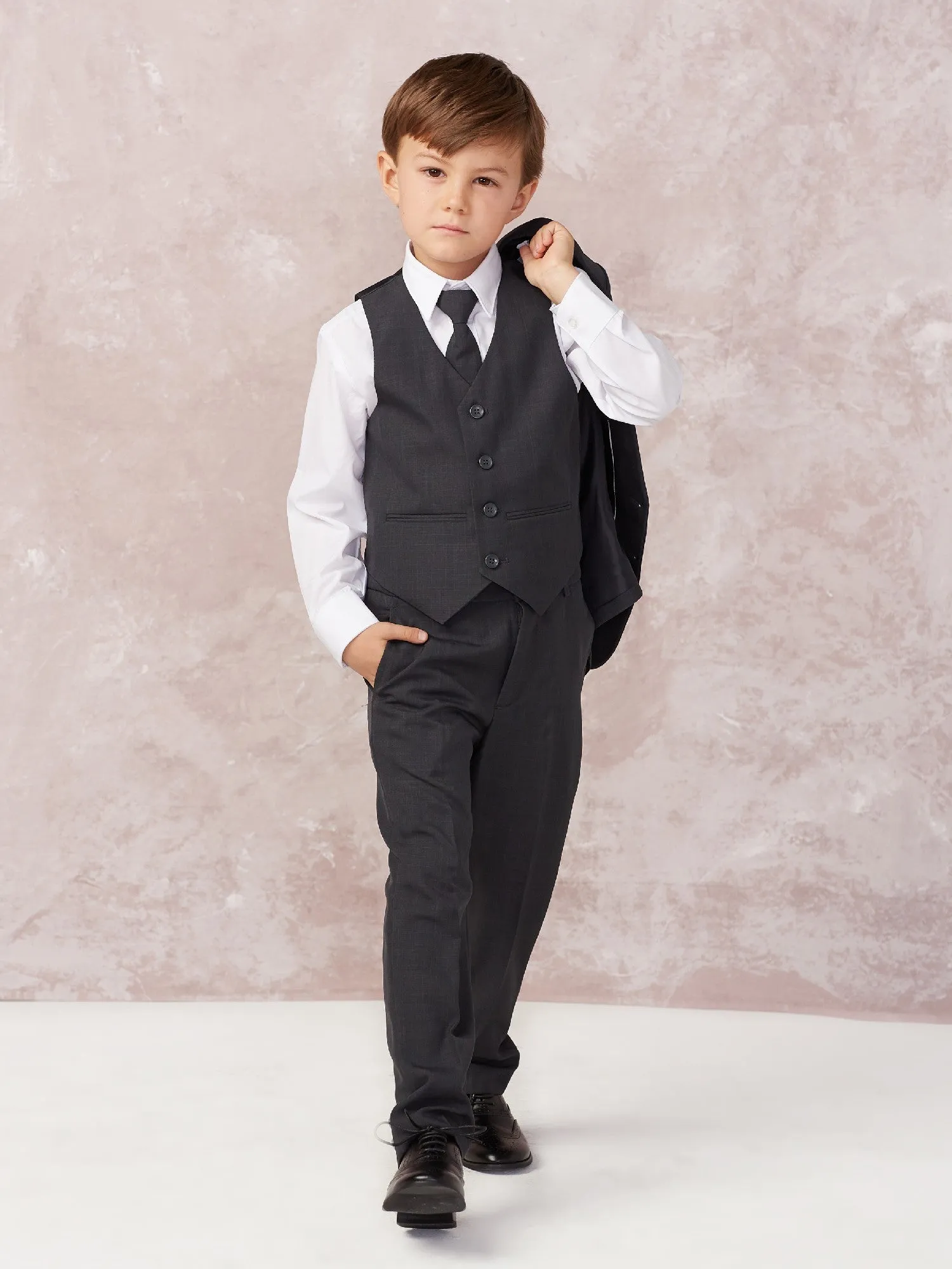 Big Boys Dark Gray Slim Fit Jacket Vest Pants Suit 8-20