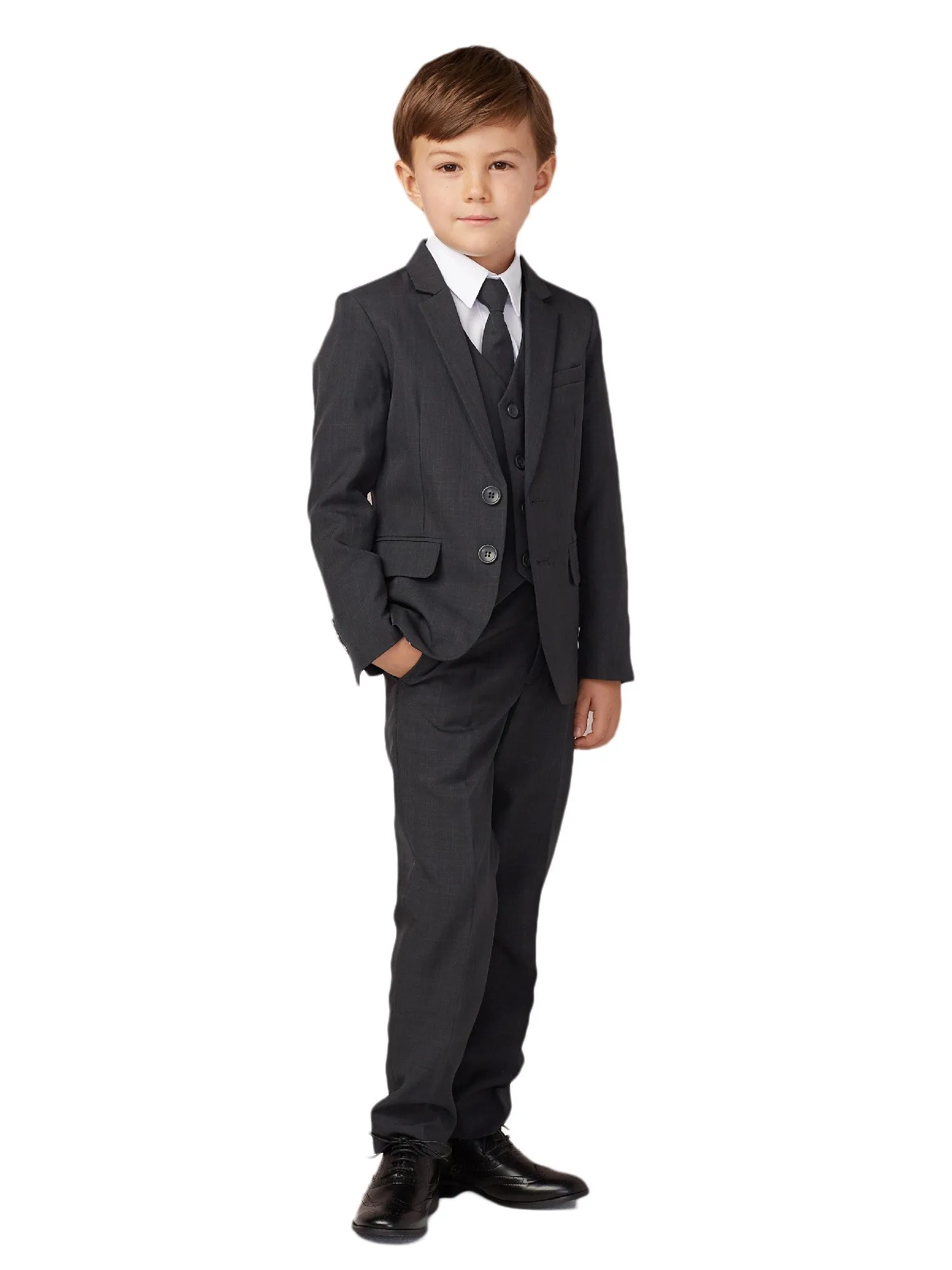 Big Boys Dark Gray Slim Fit Jacket Vest Pants Suit 8-20