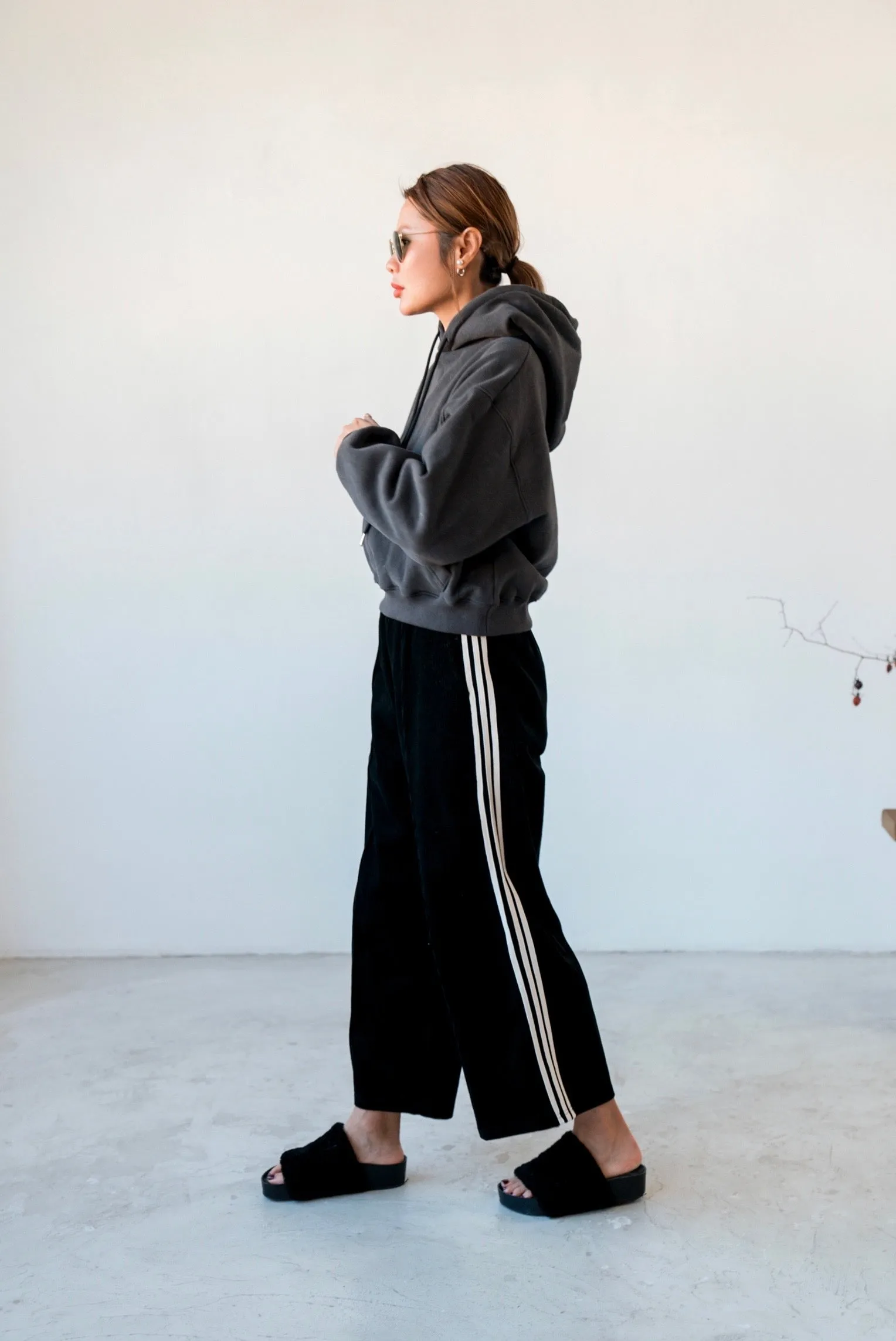 BLACK CORDUROY SPORTY TRACK PANTS