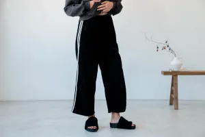 BLACK CORDUROY SPORTY TRACK PANTS