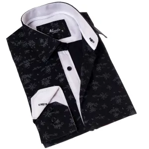 Black Floral Men's Slim Fit Designer Dress Shirt - Tailored Cotton