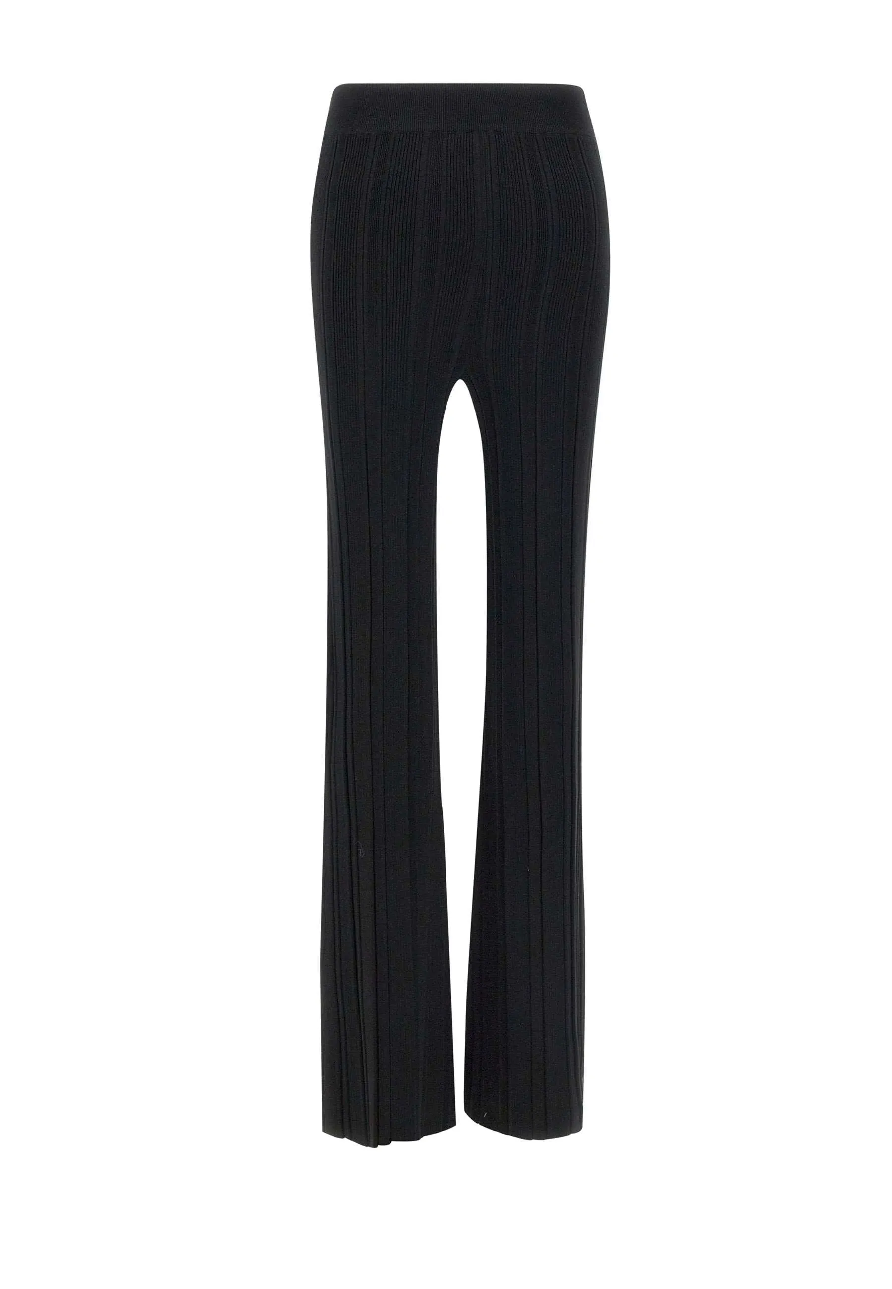 Black Ribbed Knit Slim Fit Trousers