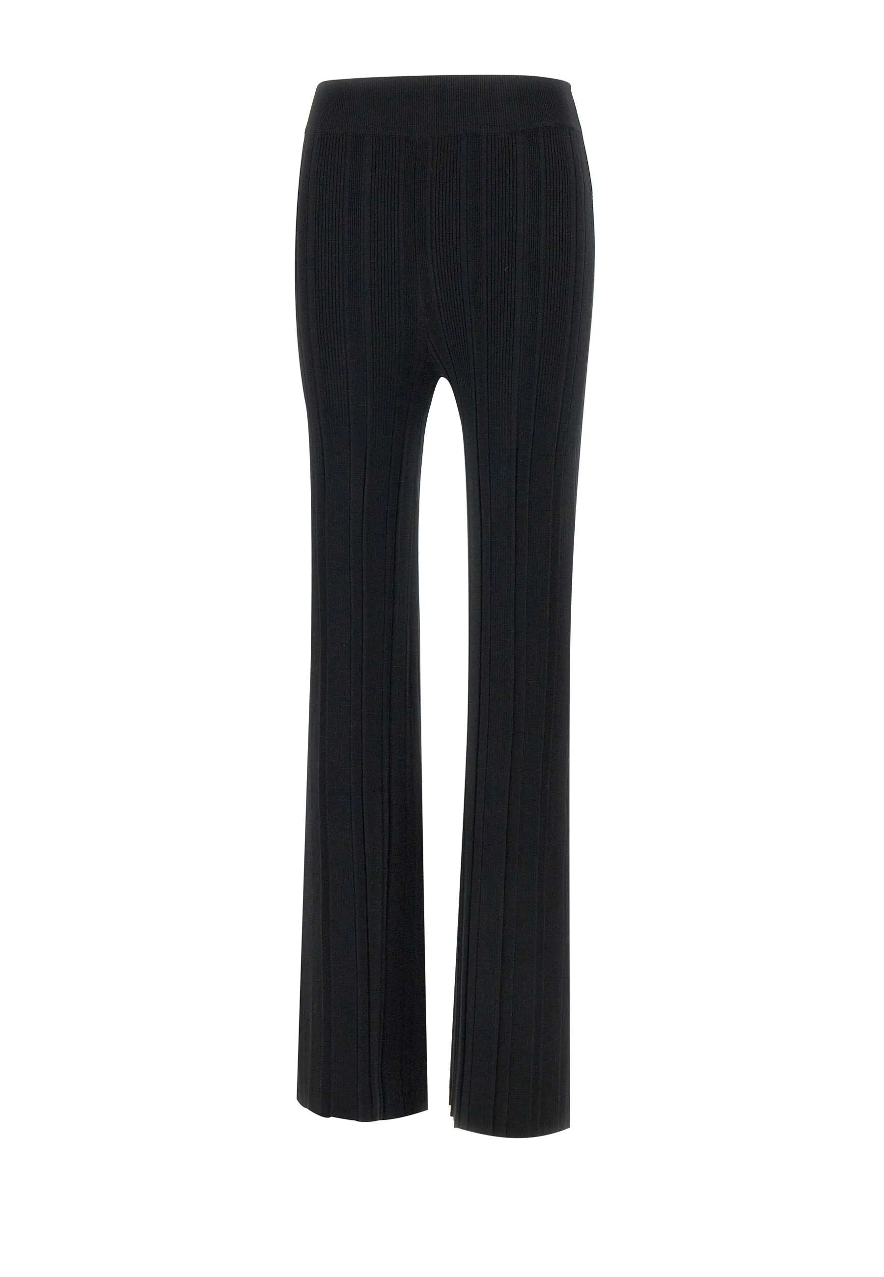 Black Ribbed Knit Slim Fit Trousers