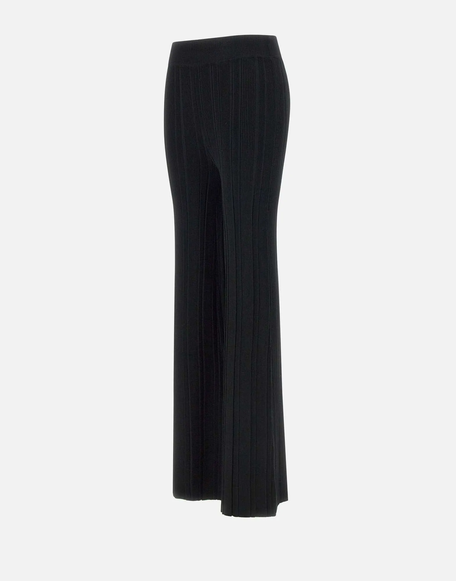 Black Ribbed Knit Slim Fit Trousers