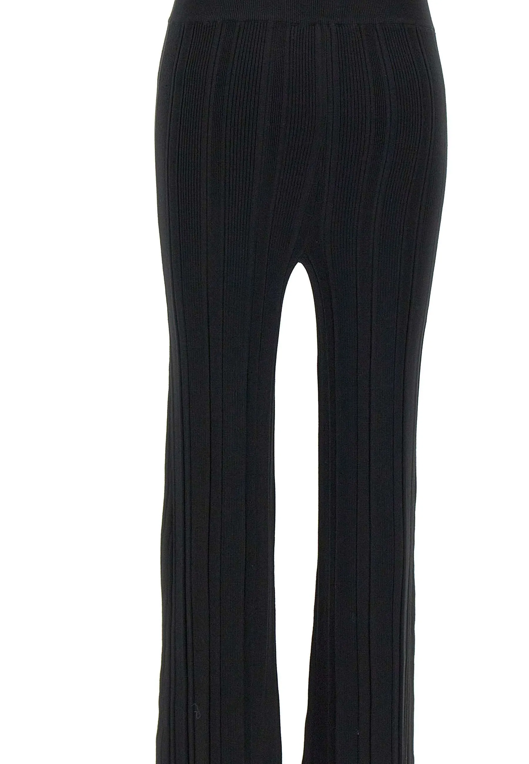 Black Ribbed Knit Slim Fit Trousers