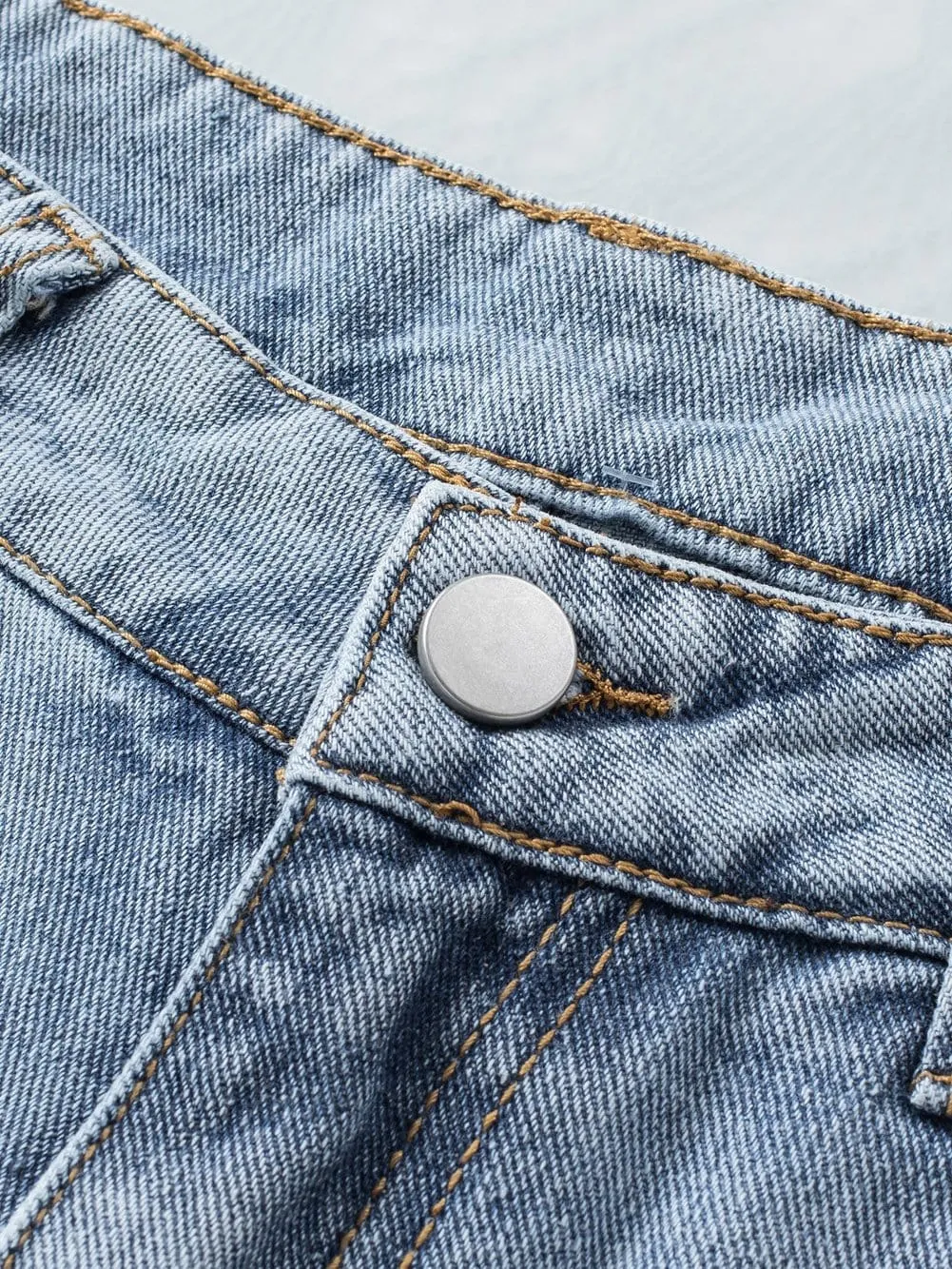 Blue Denim Shorts with Unique Rhinestone Design