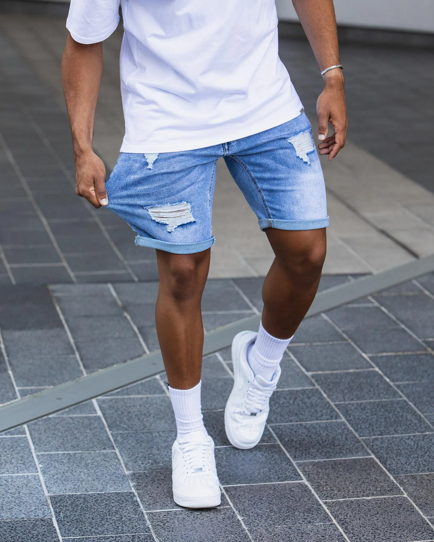 Blue Ripped Denim Shorts