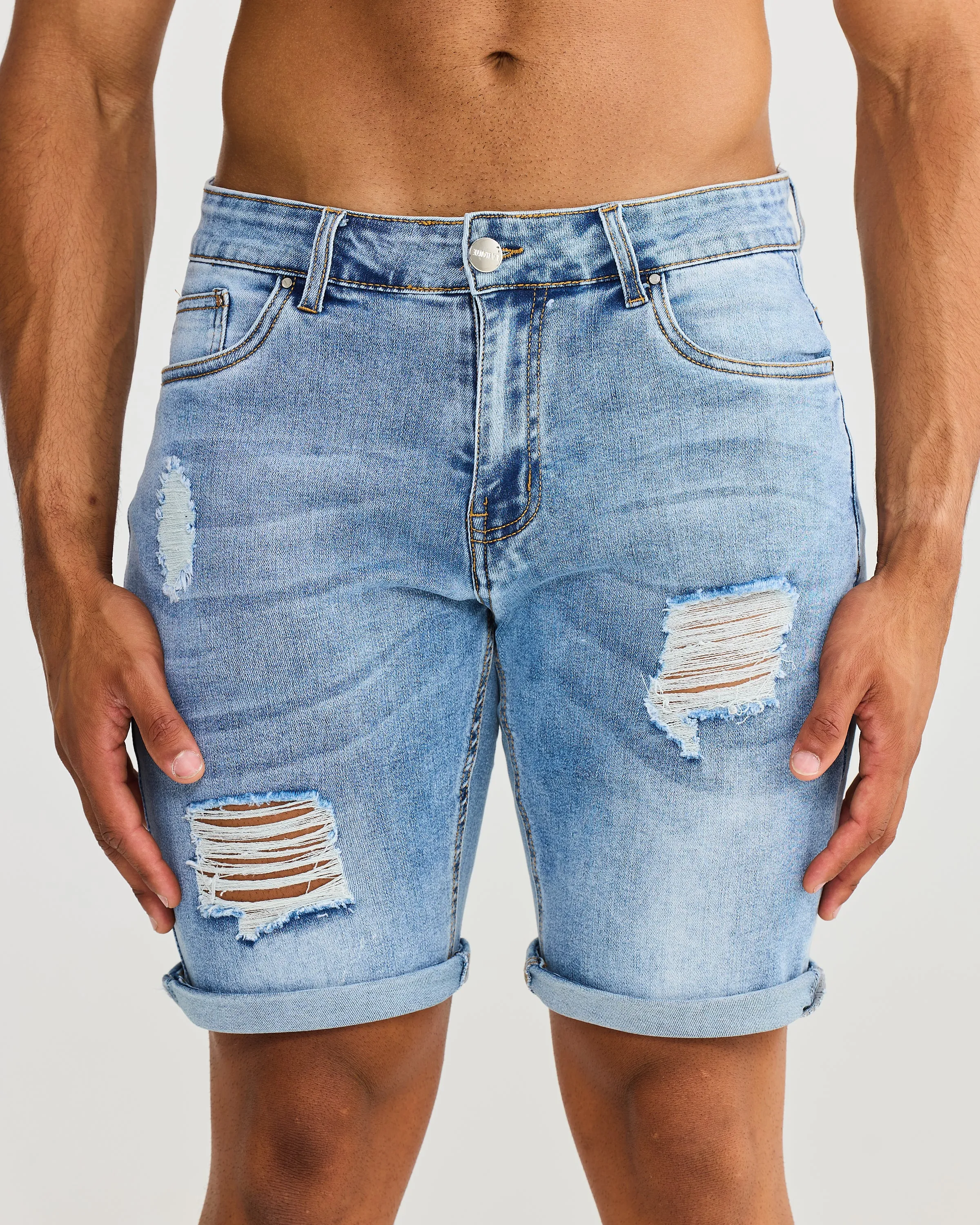 Blue Ripped Denim Shorts