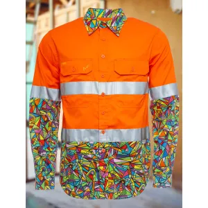 BONZA ORANGE DAY/NIGHT HI VIS 2.0 FULL BUTTON WORK SHIRT