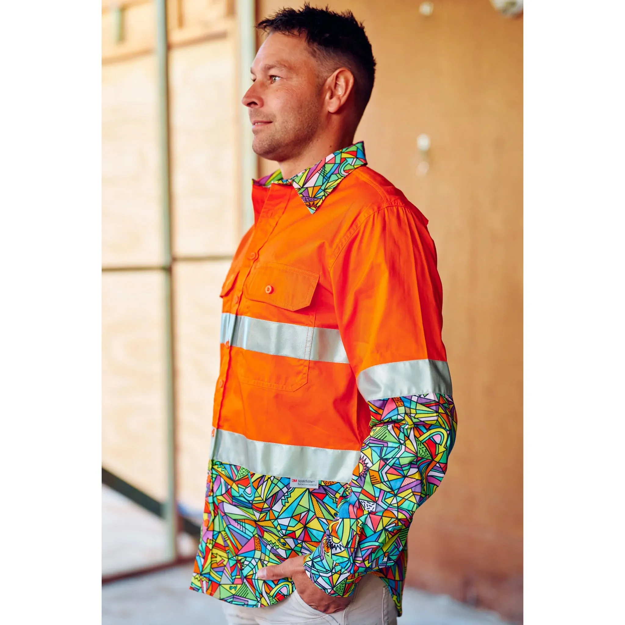 BONZA ORANGE DAY/NIGHT HI VIS 2.0 FULL BUTTON WORK SHIRT