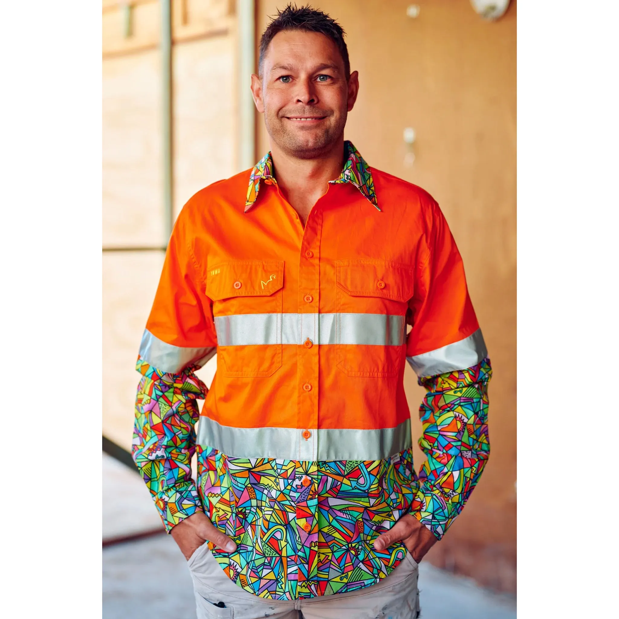 BONZA ORANGE DAY/NIGHT HI VIS 2.0 FULL BUTTON WORK SHIRT