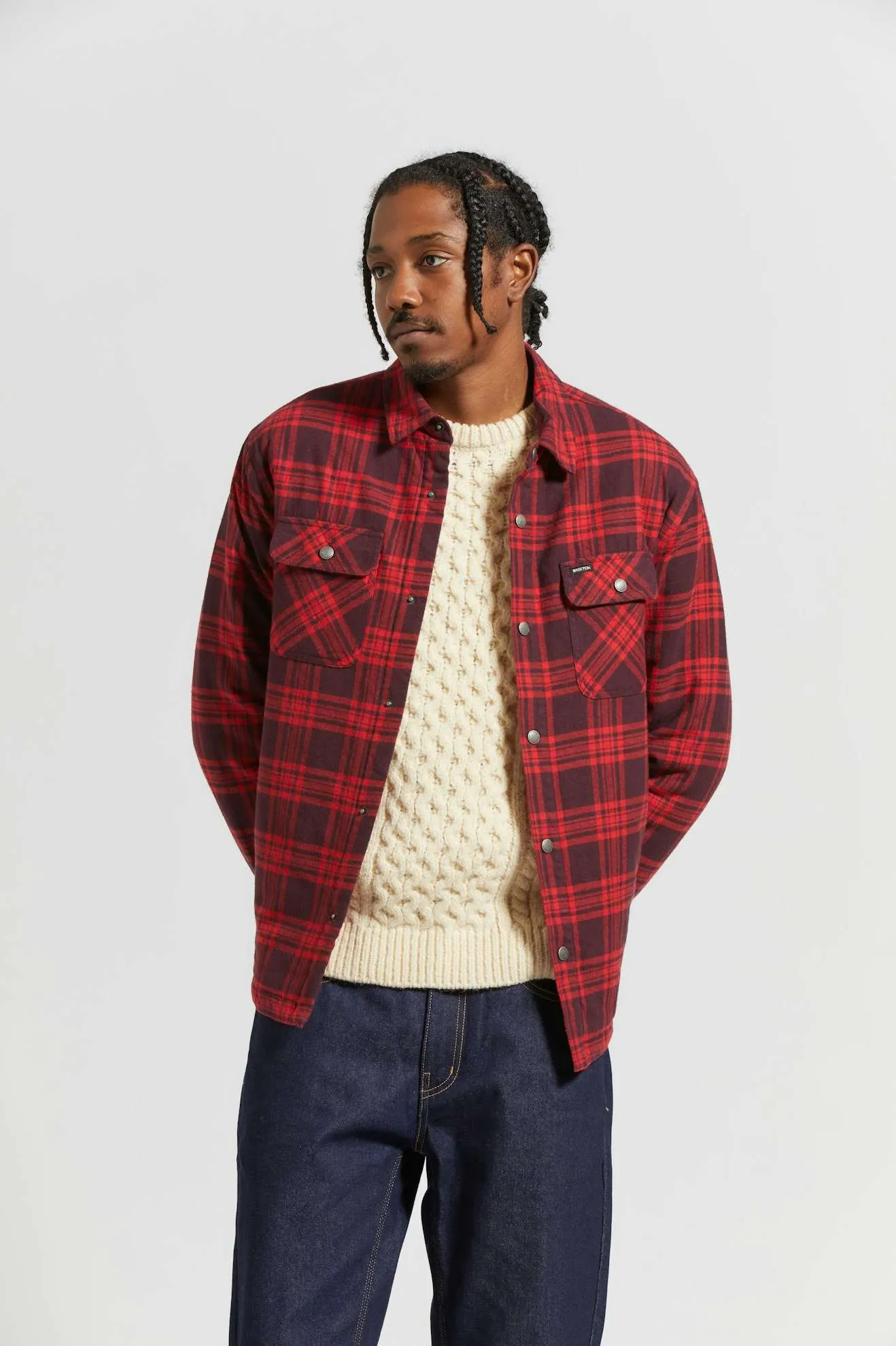 Bowery Quilted L/S Flannel - Bright Red/Mahogany