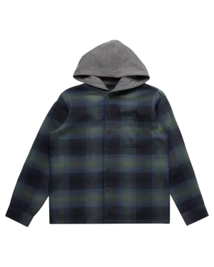 Boys Baja Hooded Flannel Shirt in Fern