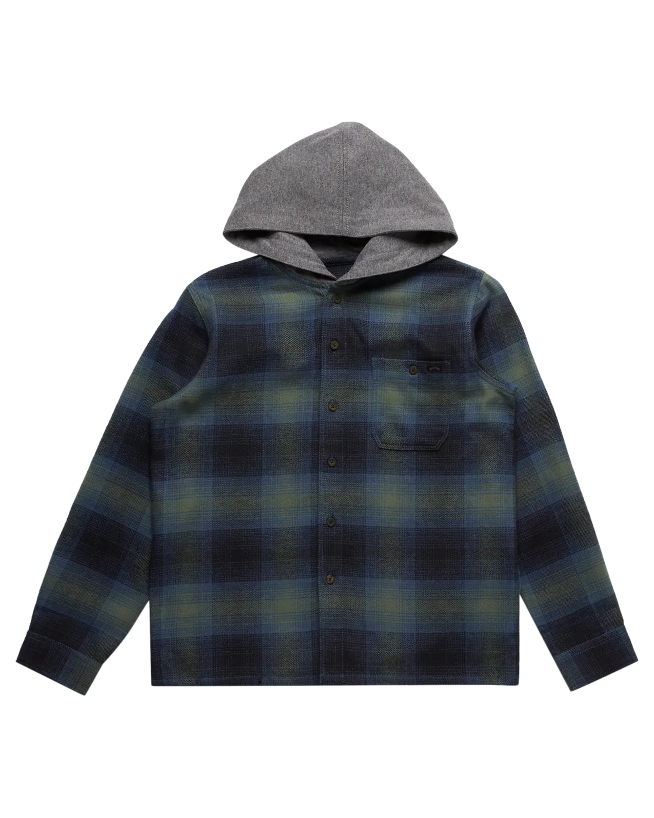 Boys Baja Hooded Flannel Shirt in Fern