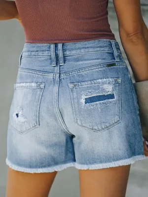 Button-Front Denim Shorts