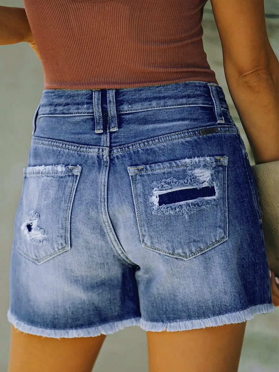 Button-Front Denim Shorts