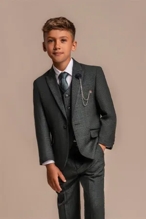 Caridi - Boys 3 Piece Olive Check Tweed Suit