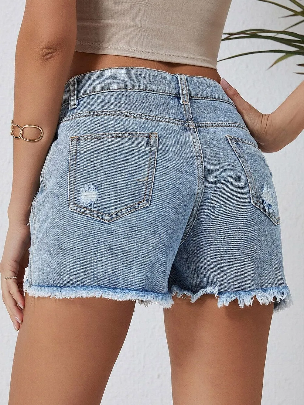 Casual Denim Shorts with Elegant Rhinestone Detail