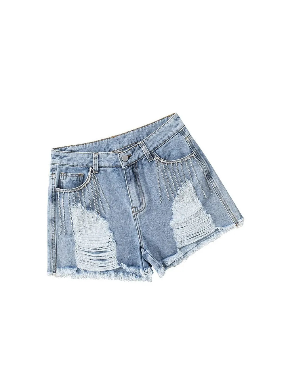 Casual Denim Shorts with Elegant Rhinestone Detail