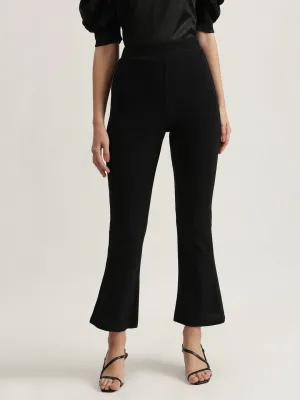 Centre Stage Women Black Solid Regular Fit Flat-Front Trouser