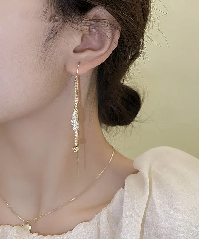 Classy Gold Copper Alloy Zircon Tassel Drop Earrings PO028