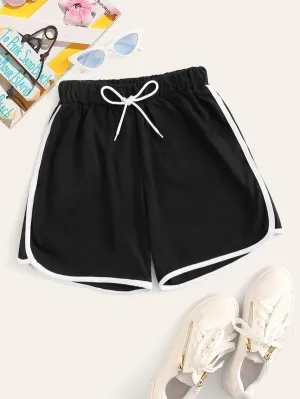 Contrast Binding Drawstring Waist Dolphin Shorts