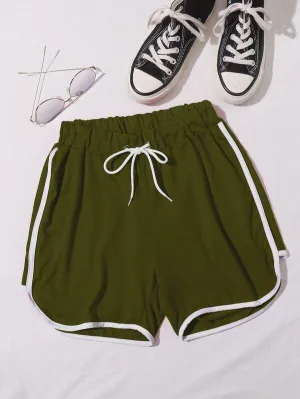 Contrast Binding Drawstring Waist Track Shorts