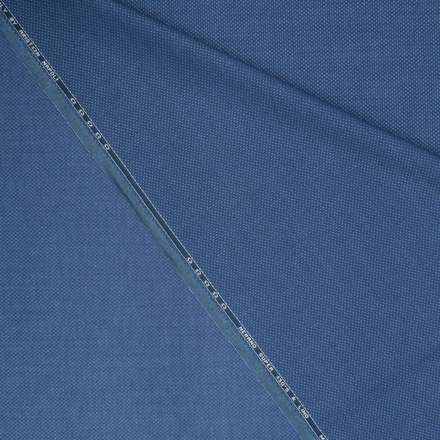 Dark Blue Double Faced Textured Nerano Super 130's & Lino Ariston Blend Fabric