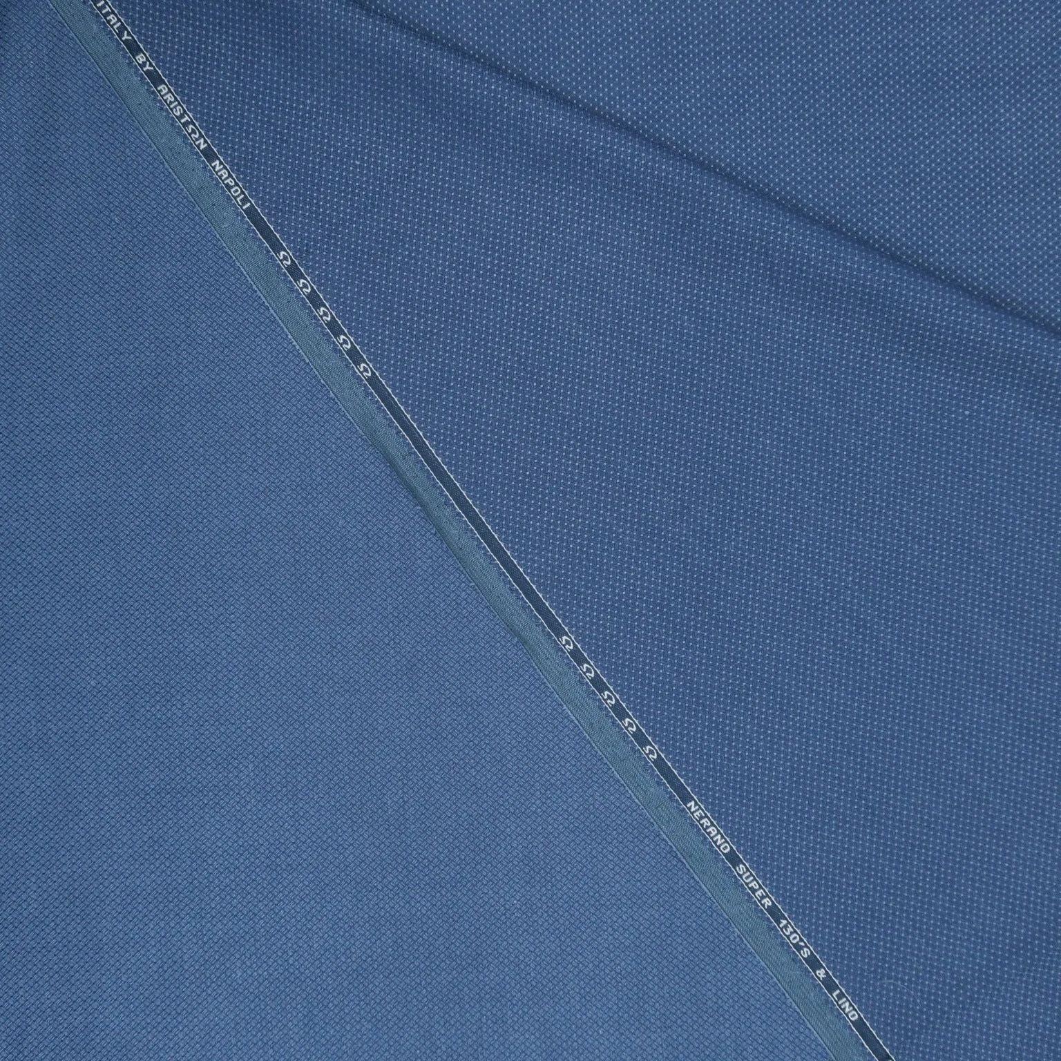 Dark Blue Double Faced Textured Nerano Super 130's & Lino Ariston Blend Fabric