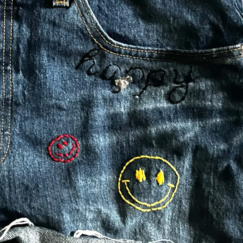 Denim Hand Embroidered Primary Shorts