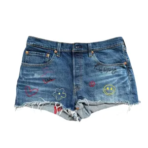 Denim Hand Embroidered Primary Shorts