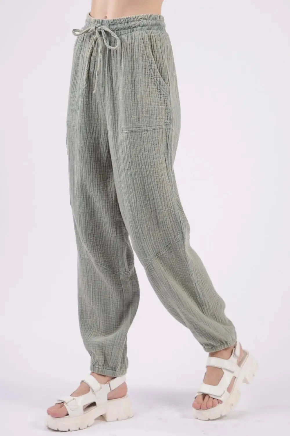 Drawstring Crinkle Gauze Cargo Pants by VERY J 