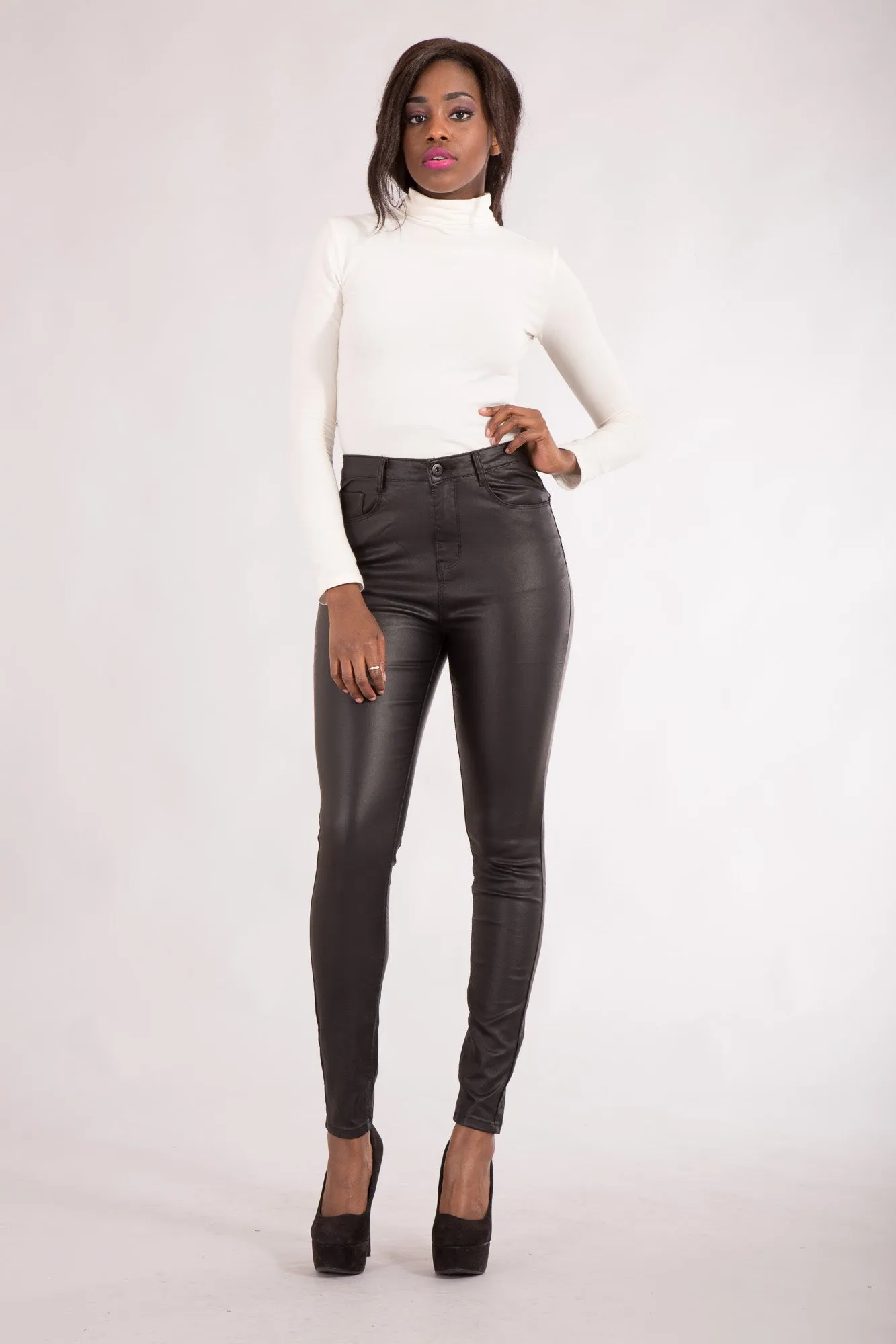 EbonyLuxe High-Waist Faux Leather Trousers