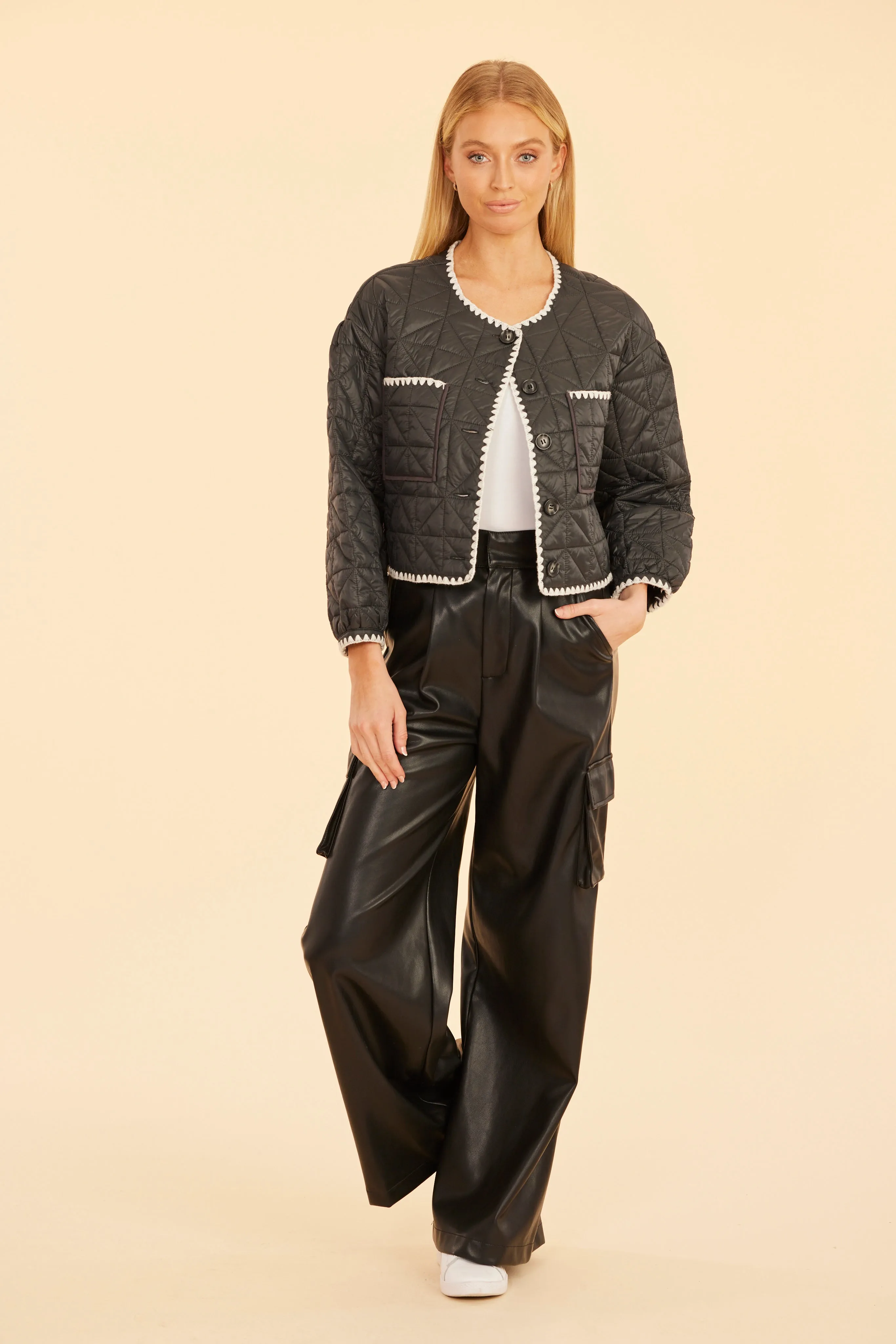 Faux Leather Wide Leg Cargo Pants