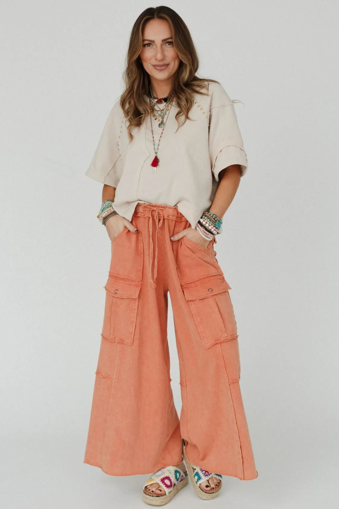 Game On Cargo Wide Leg Pant - Burnt Orange