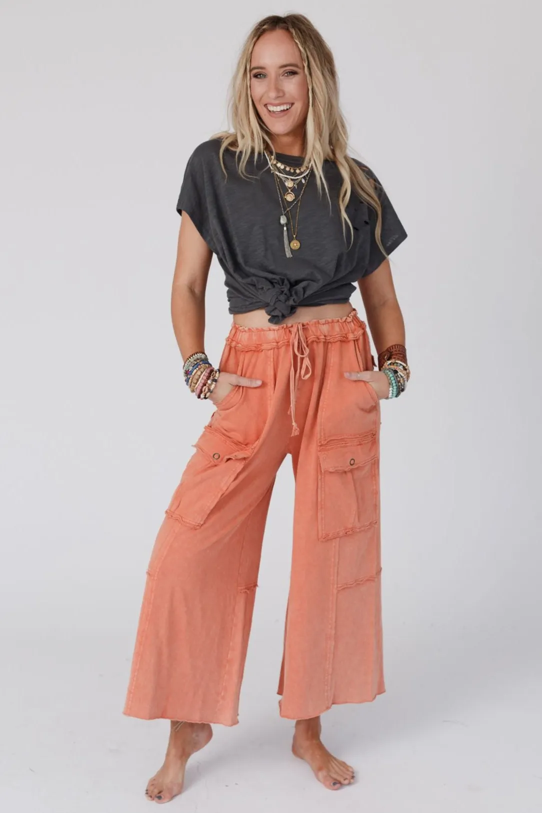 Game On Cargo Wide Leg Pant - Burnt Orange