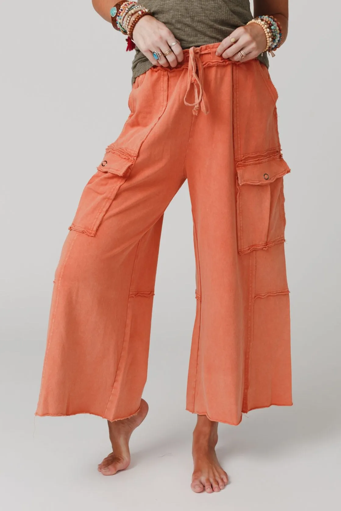 Game On Cargo Wide Leg Pant - Burnt Orange