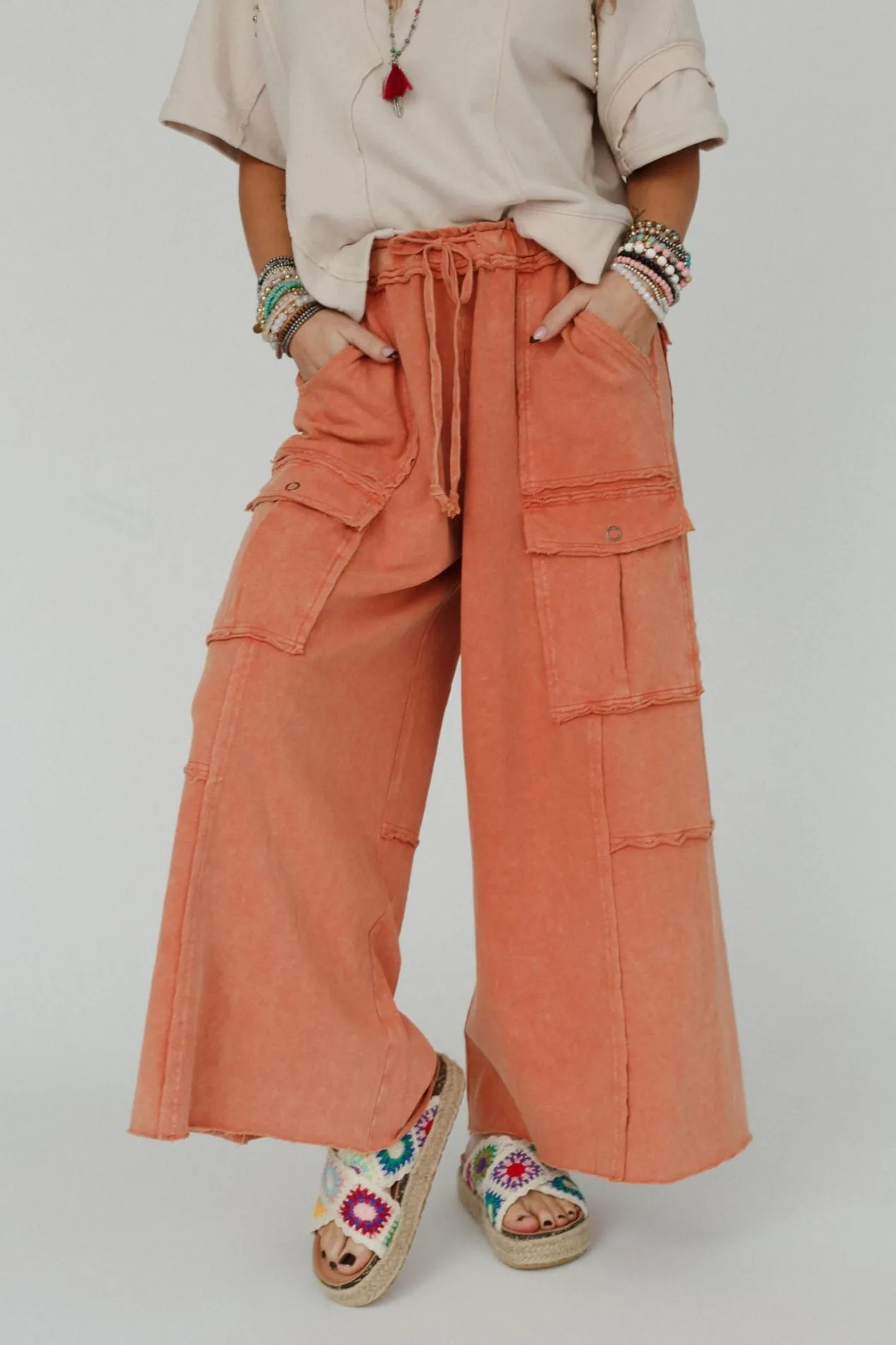 Game On Cargo Wide Leg Pant - Burnt Orange