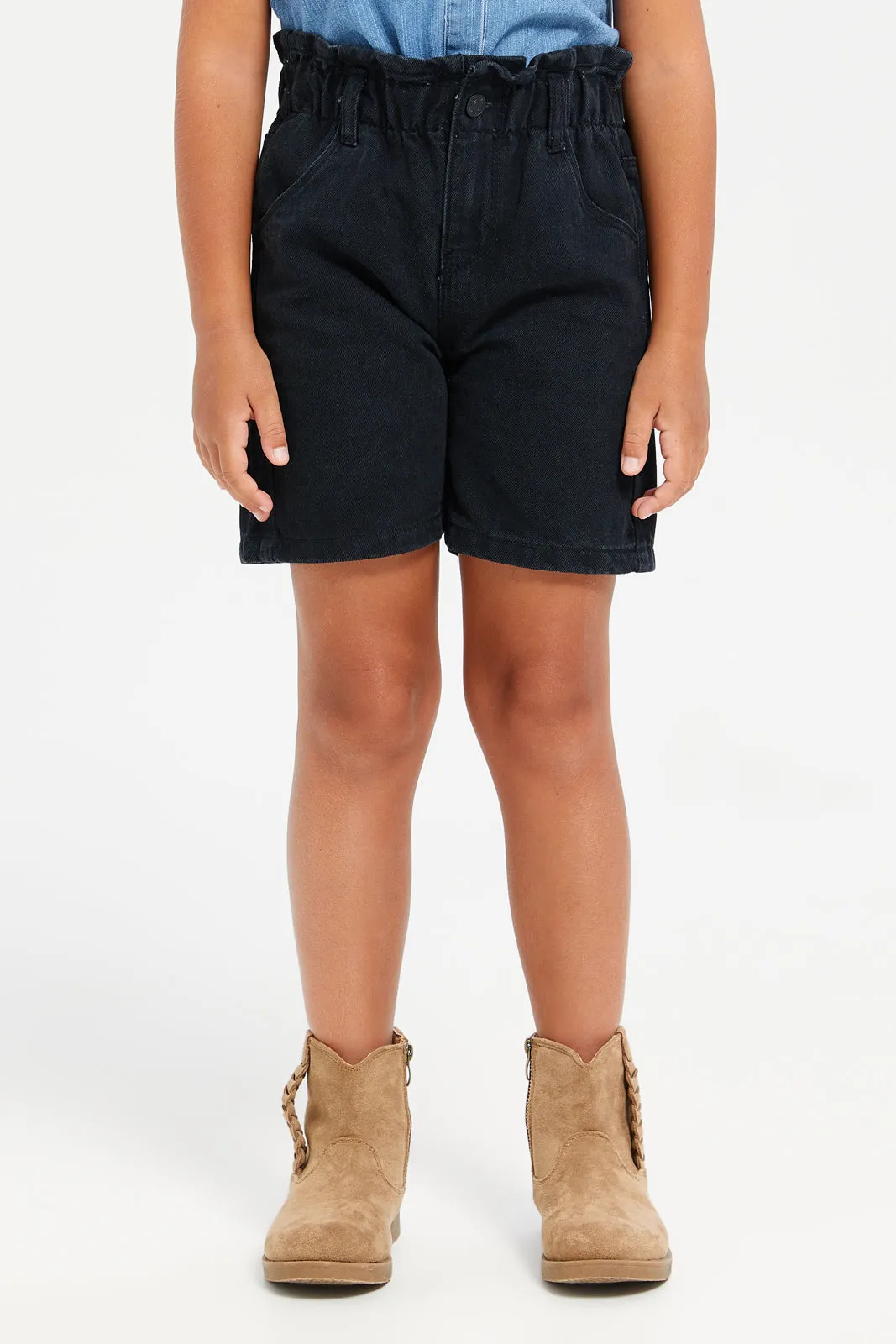 Girls Black Denim Shorts