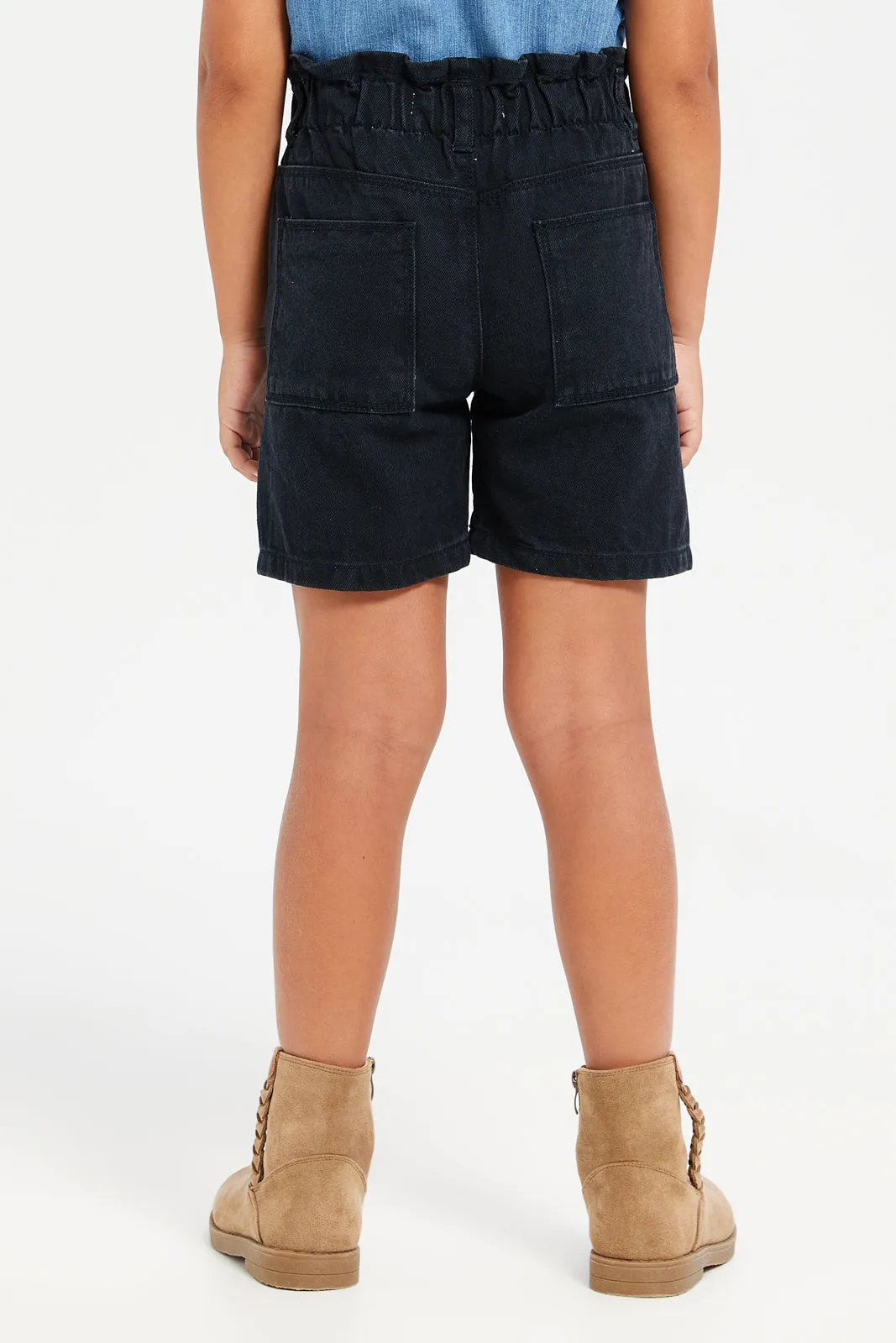 Girls Black Denim Shorts