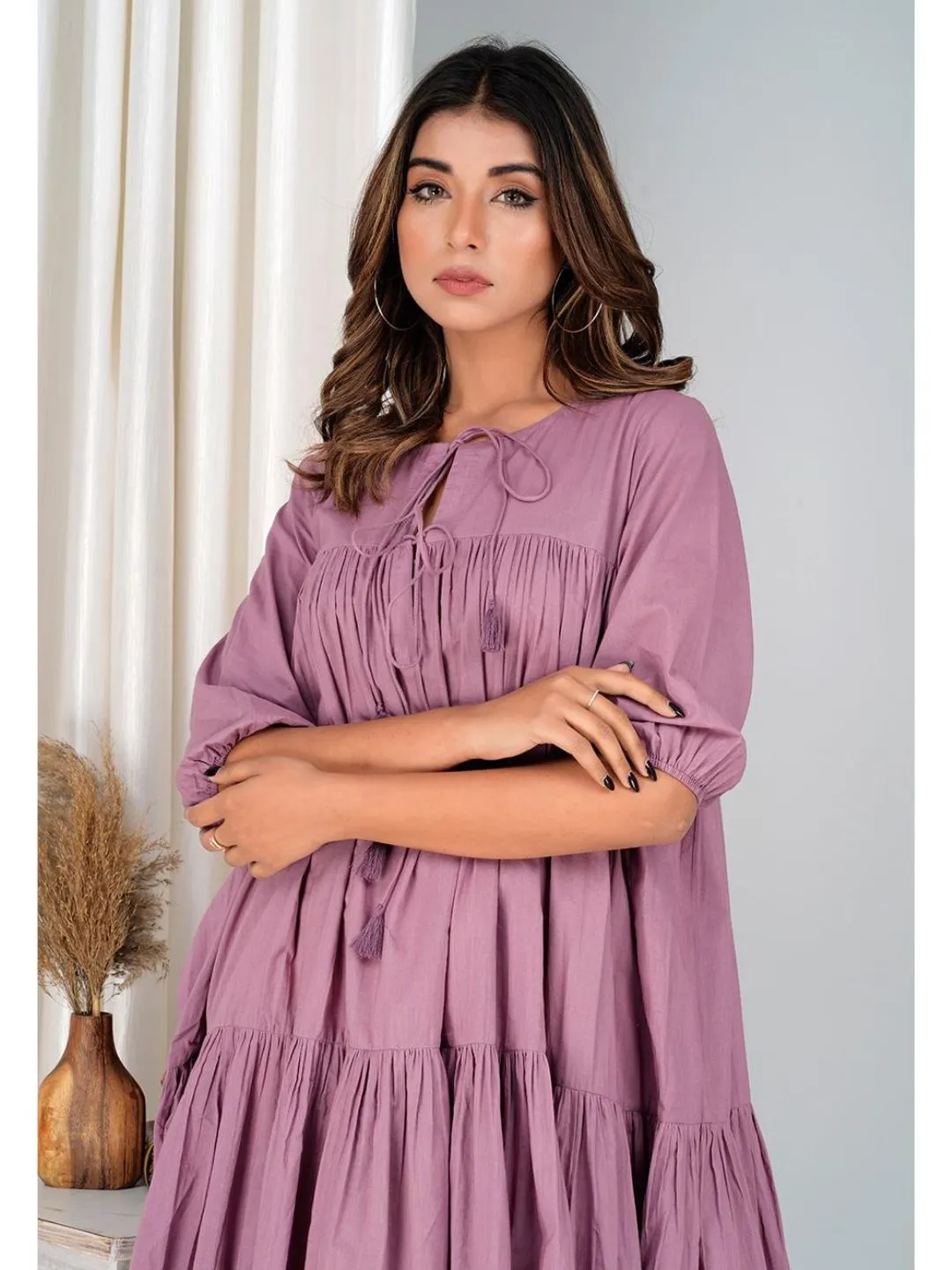 Grapewine Cotton Mini Tier Dress