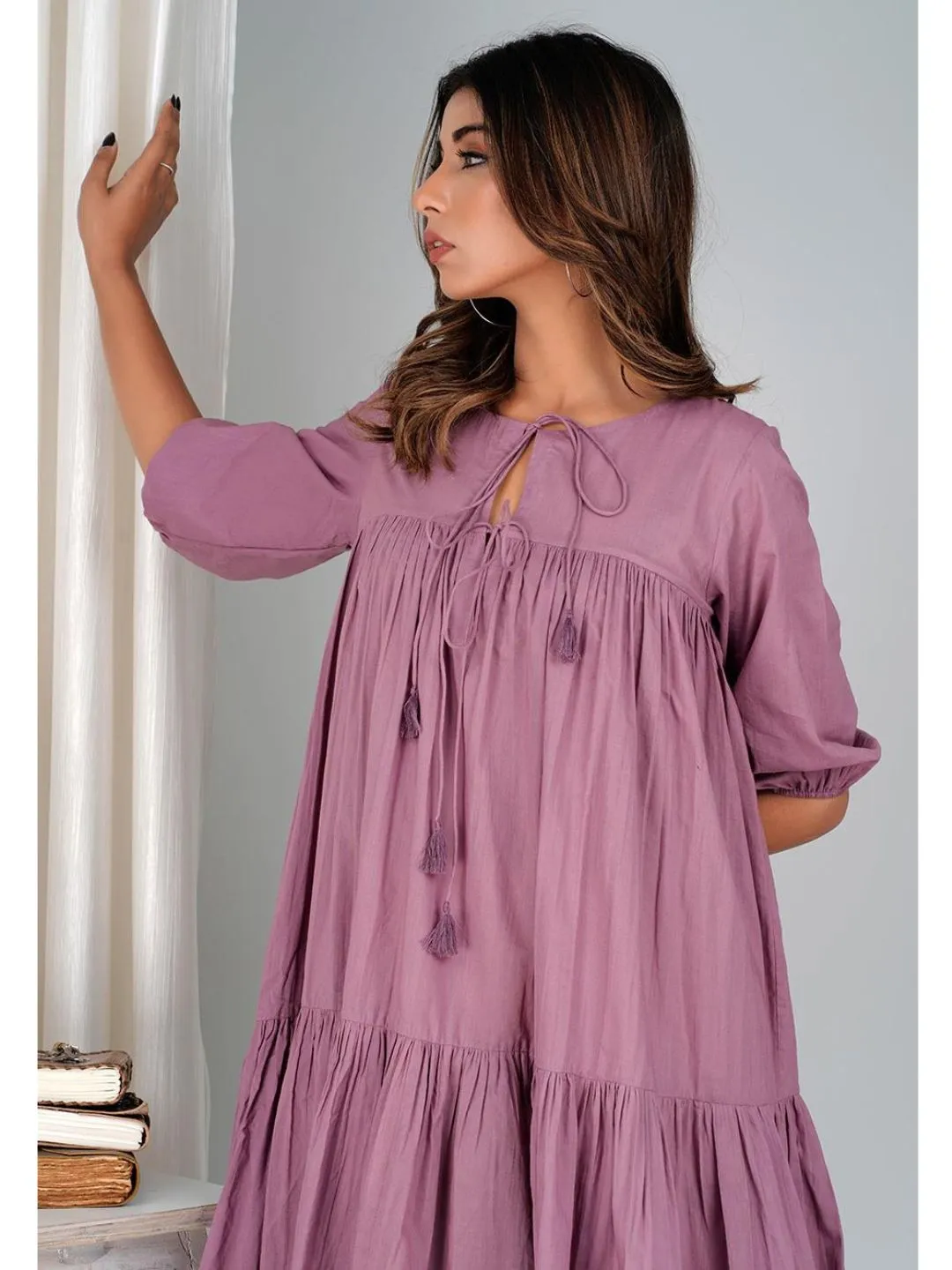 Grapewine Cotton Mini Tier Dress